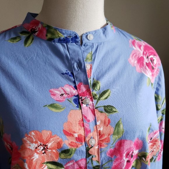 Talbots Floral Cotton Roll-tab Sleeve Blouse M - Picture 2 of 9